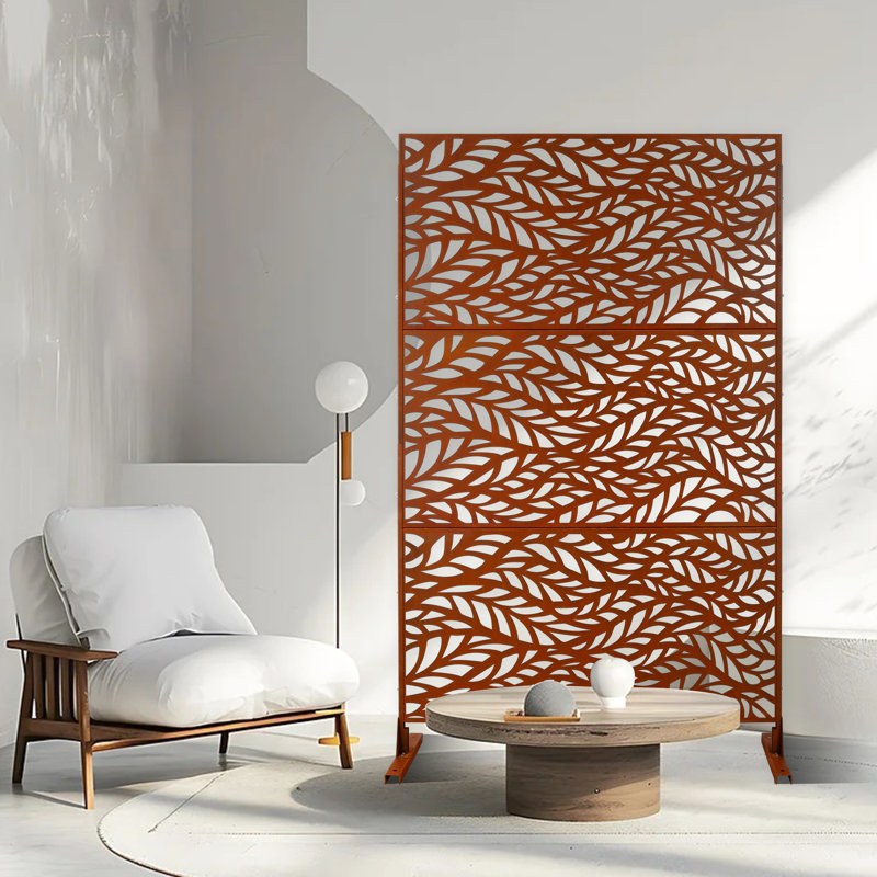 Paravent en métal rouge rouille, 193 cm de haut et 122 cm de large, autoportant, pour l'extérieur et l'intérieur. Idéal pour créer et embellir une terrasse, un patio, un balcon, une pelouse ou un jardin.