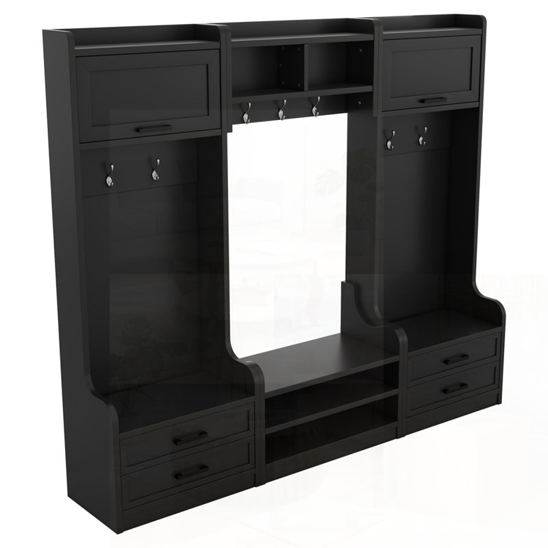 4-in-1 Detachable Hall Tree with Storage and 7 Hooks, Perfect for Organized Entryways and Space-Saving Solutions, Black