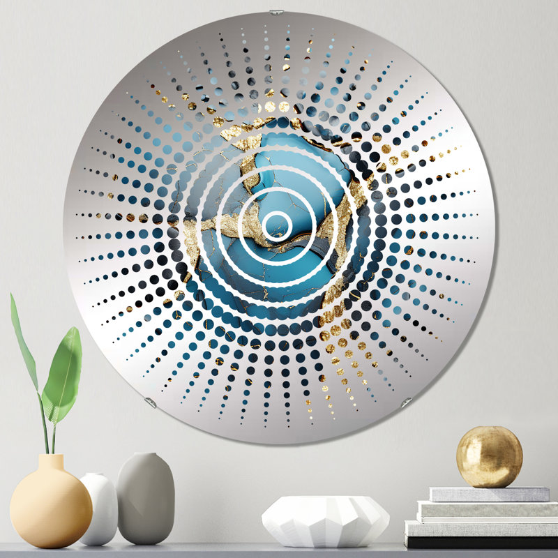Eib - Miroir mural Sun Circles, 31,4 po x 31,4 po, Or et mosaïque de marbre bleu agate II