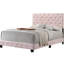 Lit double rose avec une touche transitionnelle, un revêtement et un noyau en mousse pour un design rose durable