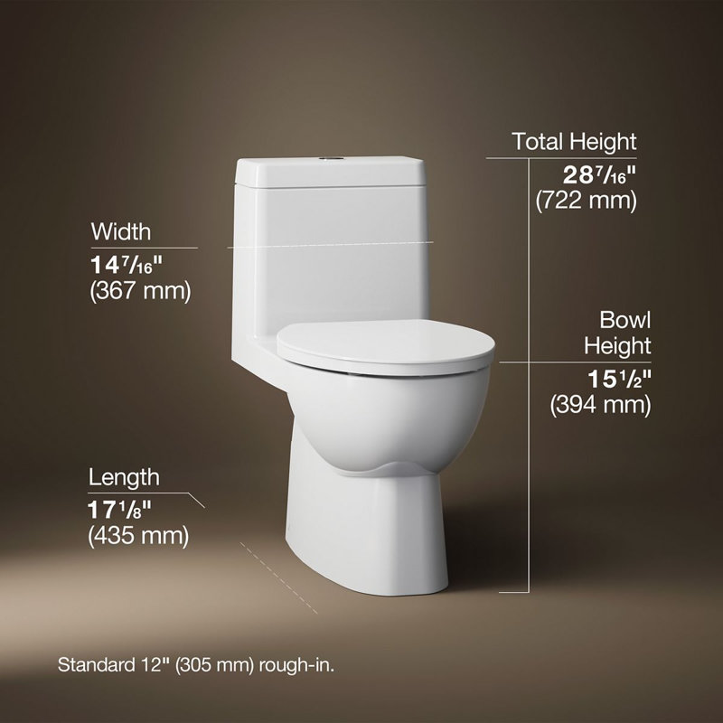 Toilette allongée compacte une pièce avec siphon à jupe et double chasse