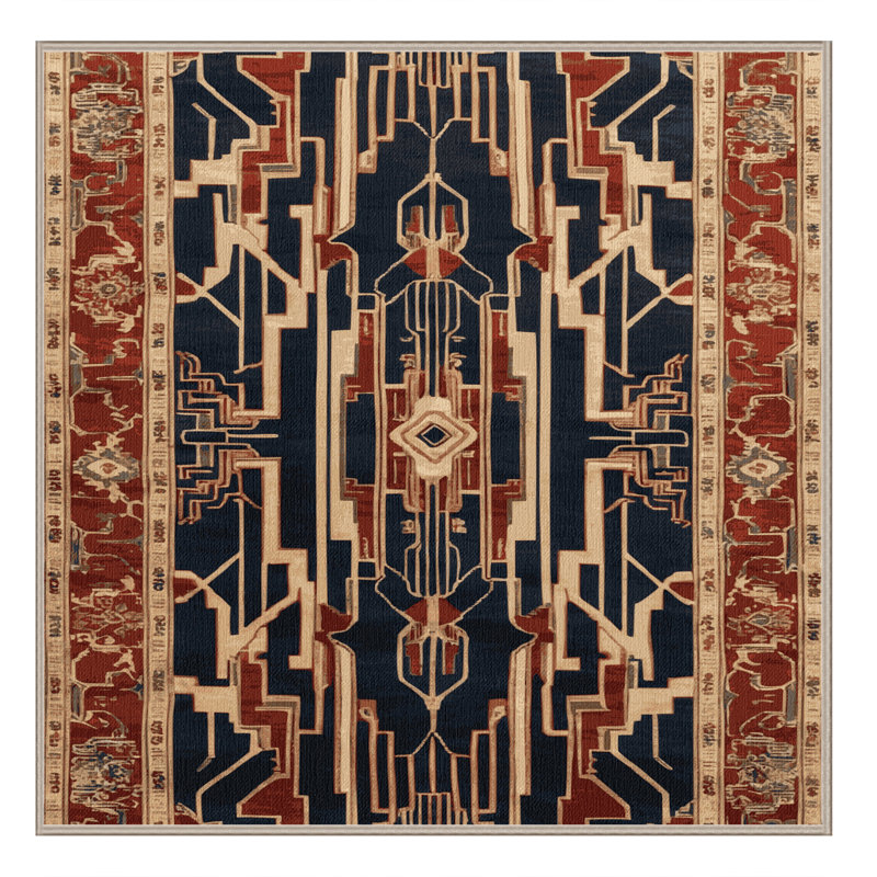 Tapis beige Art Deco lavable à la machine, Carré 6 pi