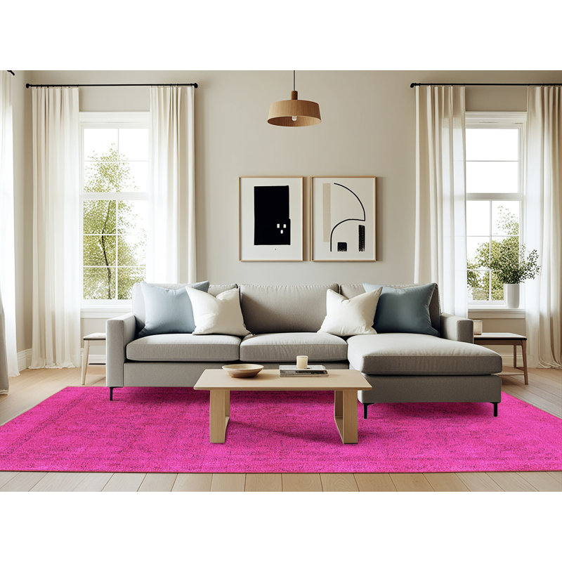 Tapis rose Mid-Century moderne 2250, Rectangle 6 pi x 9 pi