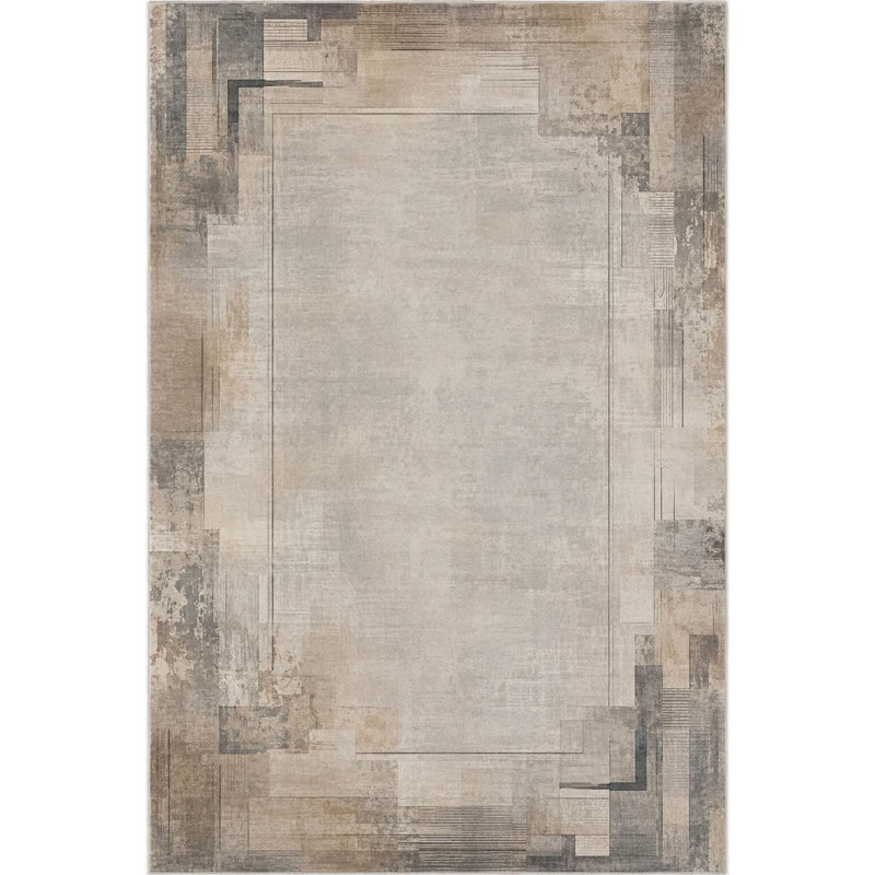 Tapis / chemin de table en chenille beige encadré, Rectangle 11'6" x 5'3"