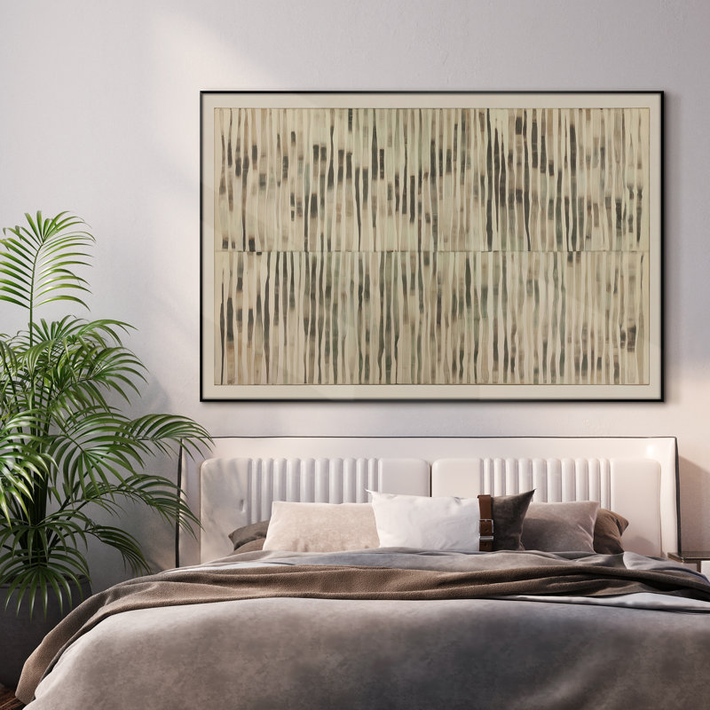 Extra Large Minimalist Abstract Wall Art Print - Neutral Beige and Black Vertical Line Contemporary Artwork for Living Room or Bedroom, Frame Assembly Required (Frame Assembly Required)