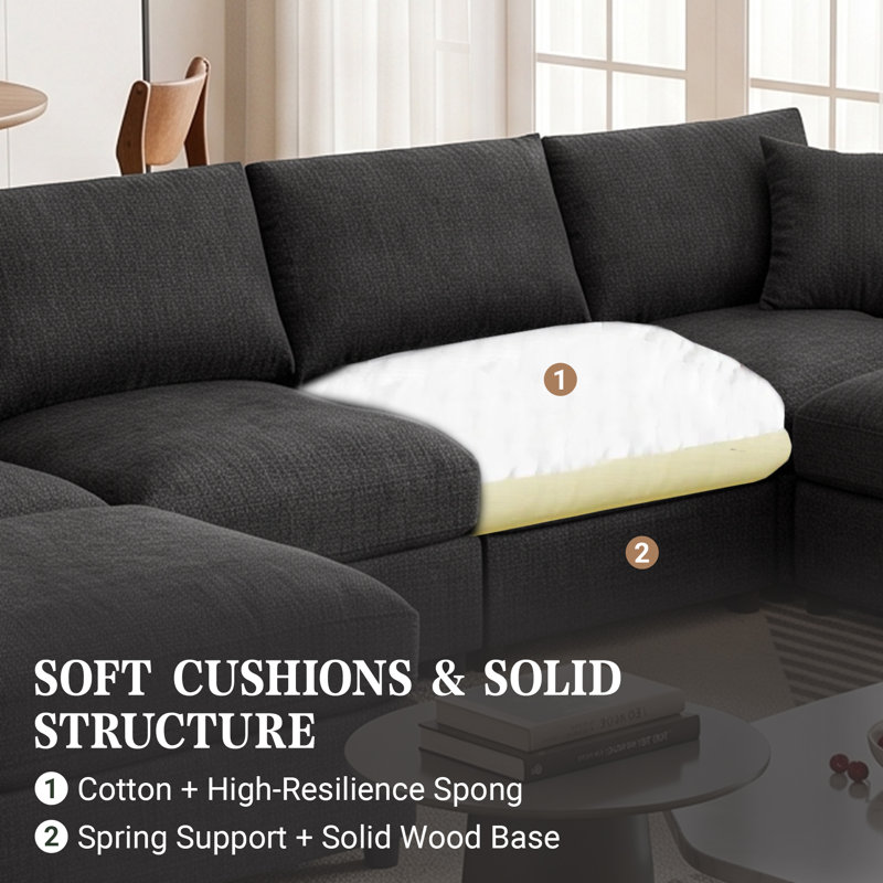 Canapé modulaire en forme de U à assise profonde en forme de U de 134 po avec repose-pieds et repose-pieds réversible de 134 po