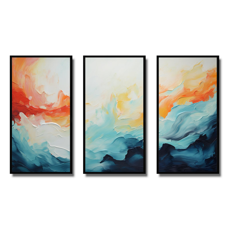 Azur bleu jaune fusion 4 - art mural abstrait, Cadre flottant noir, H 28 po x l 36 po x P 1 po