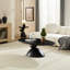 Table basse ovale en fibre de verre de 47 pouces avec plateau d'aspect pierre et base sculpturale, noir élégant