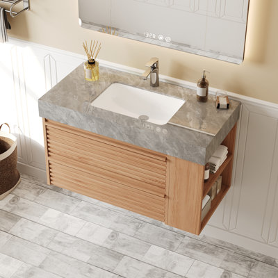 Modern 36" Bathroom Vanities, Sintered Stone Tabletop, 2 Drawers, Pre-Assembled