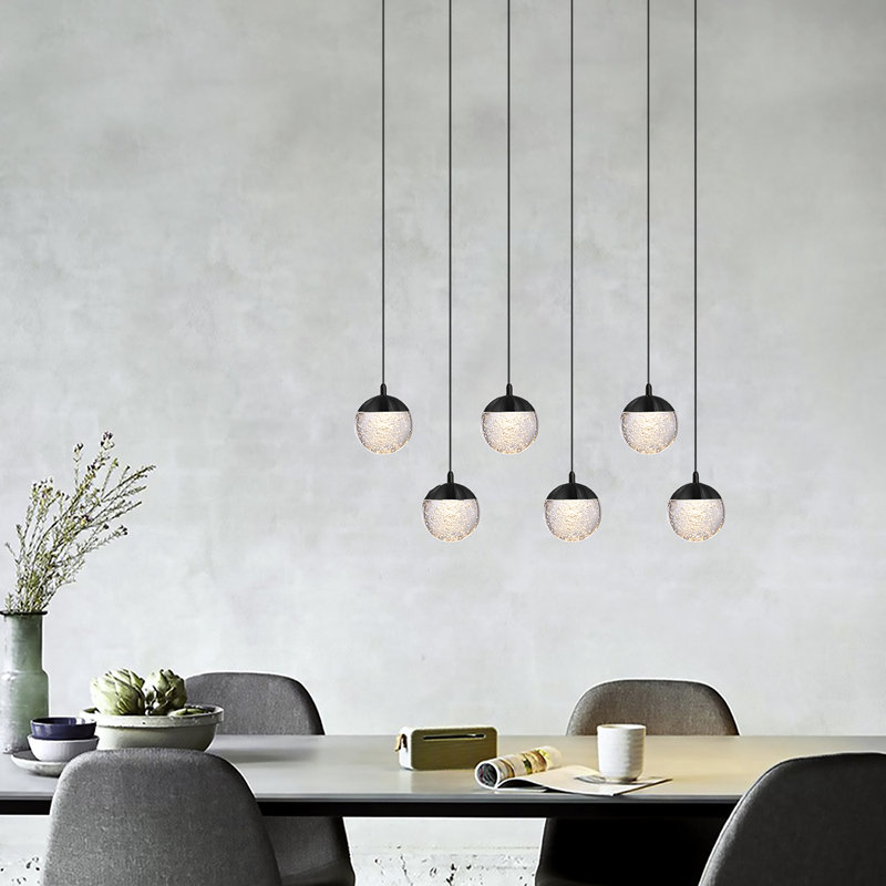 Luminaire suspendu sphère 6 lumières DEL Heatherly, Noir, noir, noir, noir