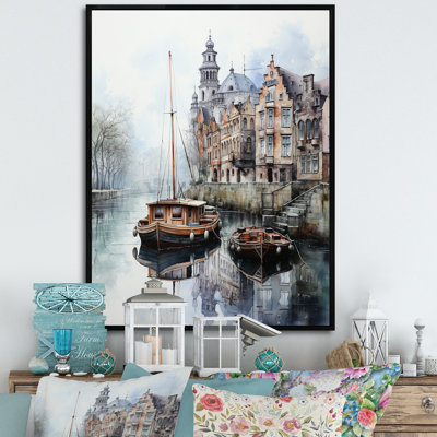 «Beige Canal Reflections» en monochrome sur toile