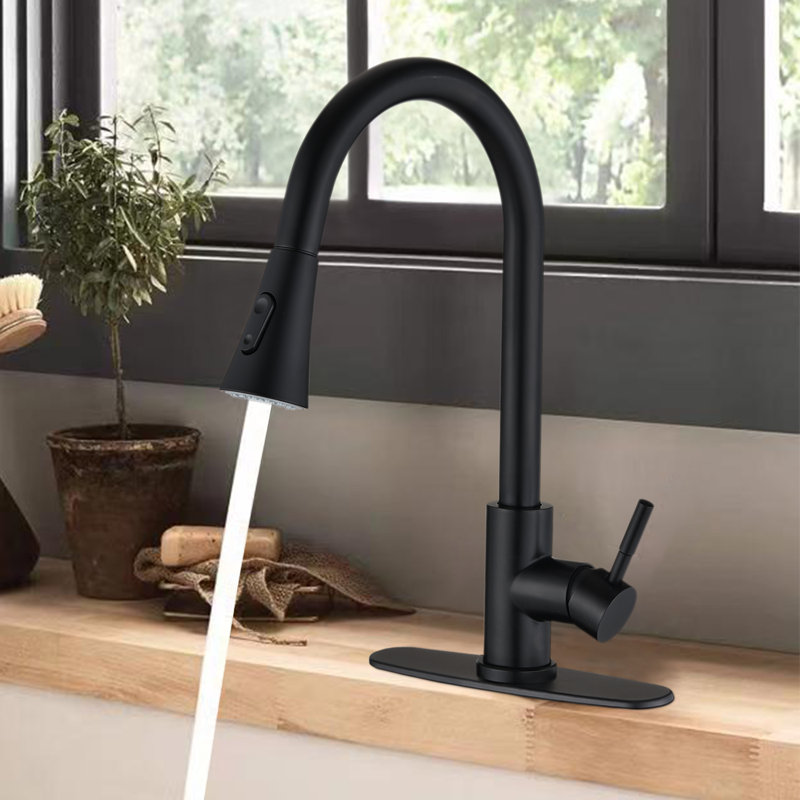 Robinet de cuisine à poignée simple High Arc, Noir mat