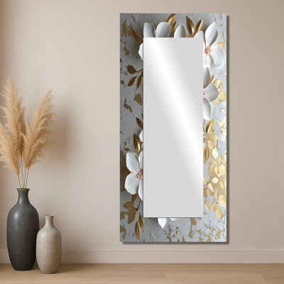 Crème et doré Rhododendron S Radiant Glow II - miroir décoratif traditionnel, art mural