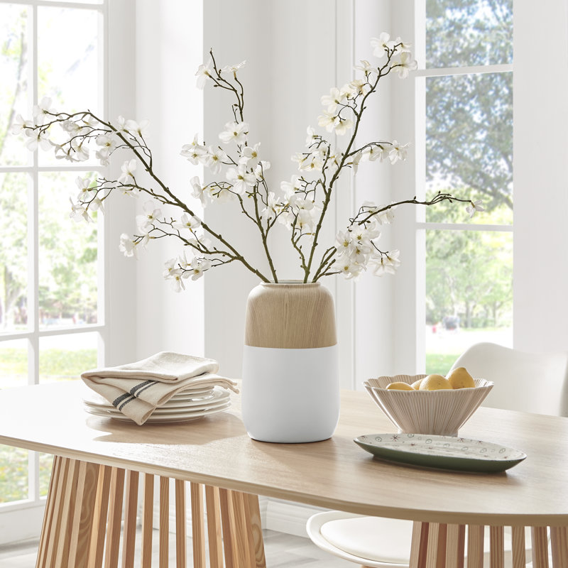Prader Contemporary Two Tone Cylindrical Tabletop Vase - White And Beech