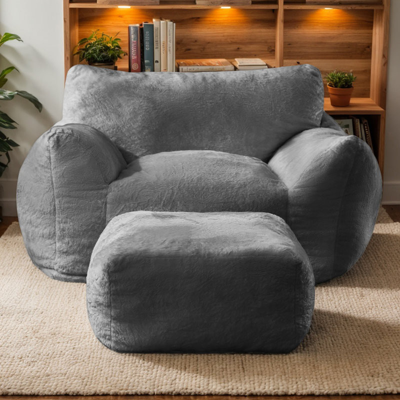 Grand canapé-fauteuil Comfy avec repose-pieds et accoudoirs pour adultes, Tissu gris