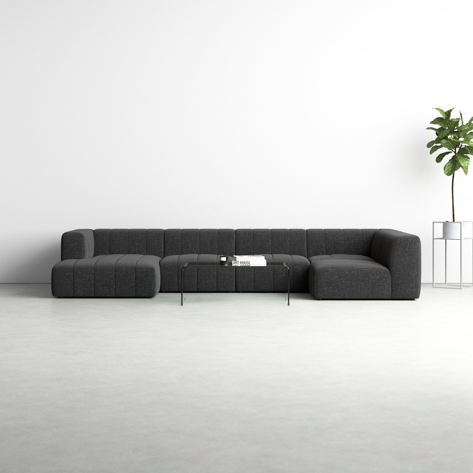 Bowry Modular Sectional, Left Hand Facing, Saxon Charcoal Polyester Blend