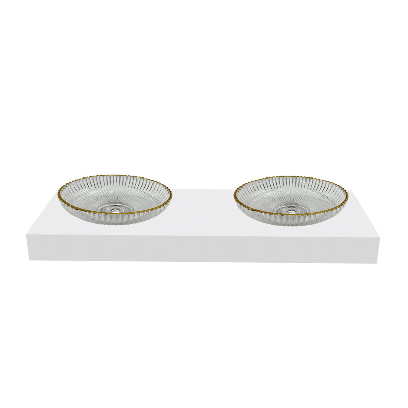 Lucine 21" Oval Decorative Rim Vessel Sinks With 60" White Base, Gray/Gold