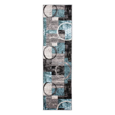 Fanton Modern Abstract Performance Gray/Ivory/Blue Area Rug