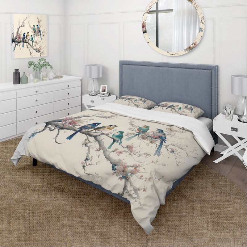 Ensemble de housse de couette multicolore Birds On Plum Blossoms Tree I Bedding