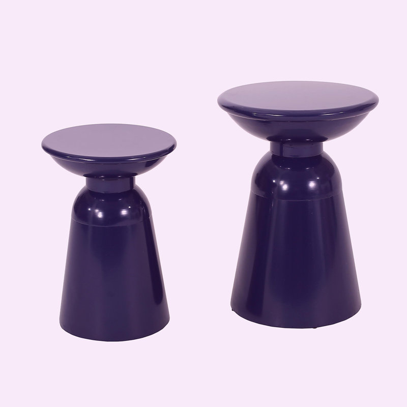 Metal edge table, 2-piece set, Navy Blue