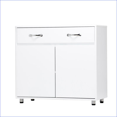 Armoire latérale avec tiroir & amp; Tablettes, blanc moderne | Panneau de fibres à densité moyenne | E1 degré