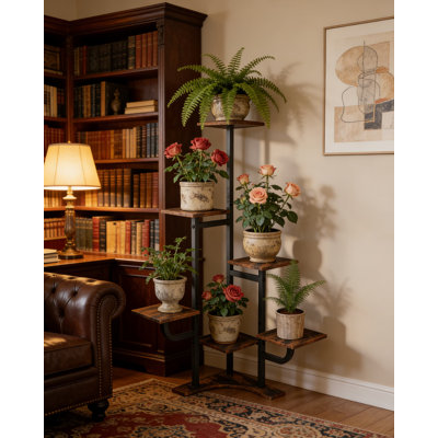 6-Tier Corner Plant Stand Indoor - Space Saving Metal And Wood Plant Shelf Organizer For Living Room, Balcony, And Home Decor
