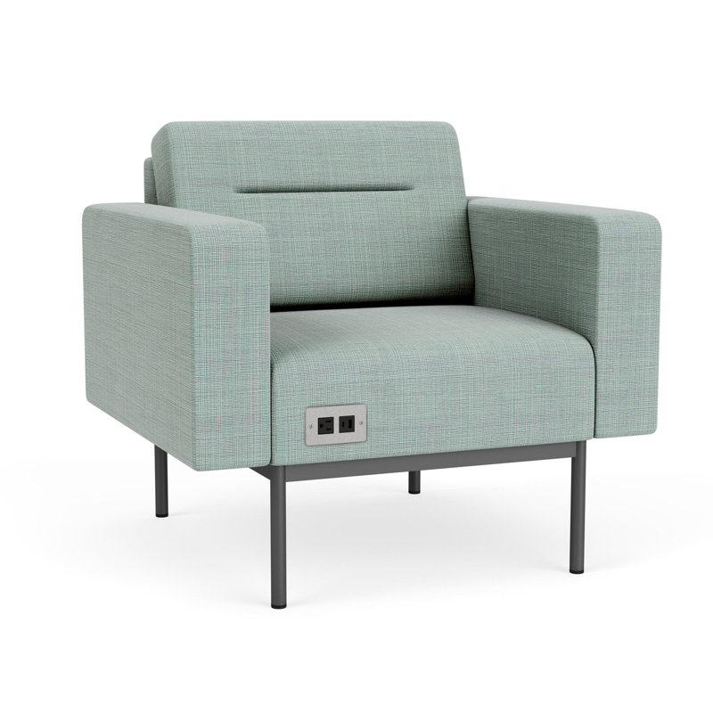 Chaise d'invité de réception Darsey, With Power, Chambray Seafoam, Charcoal