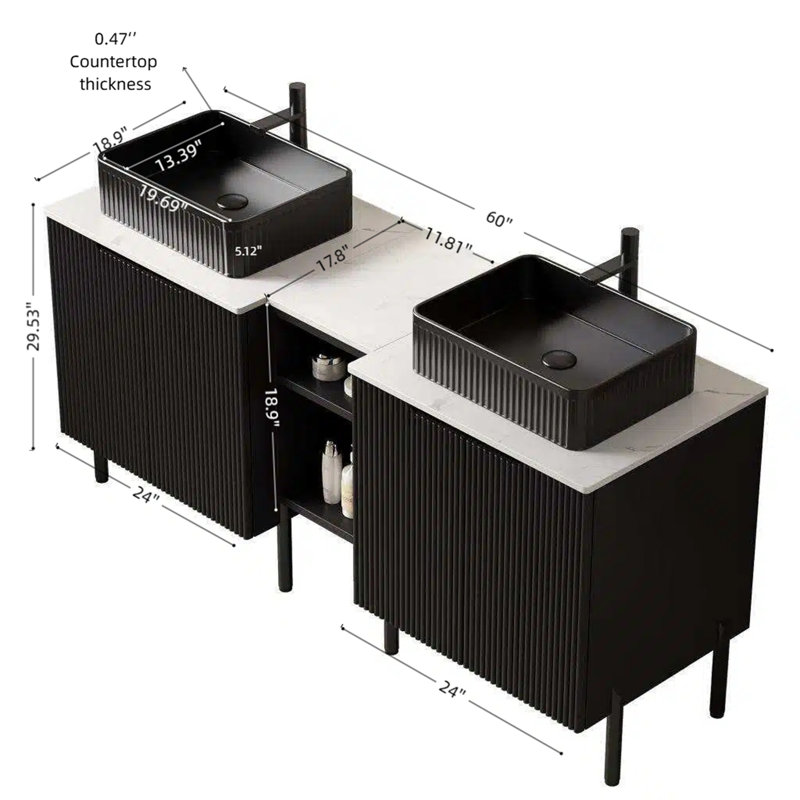 Meuble-lavabo de salle de bain avec lavabo, 60"
