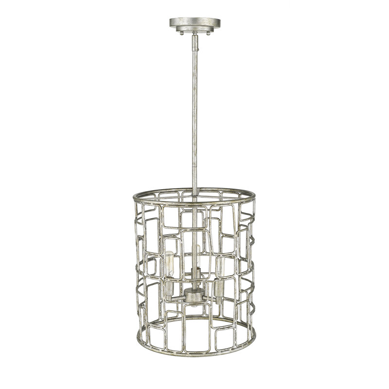 Lustree tambour 3 lumières convertible Mathena, Argent antique