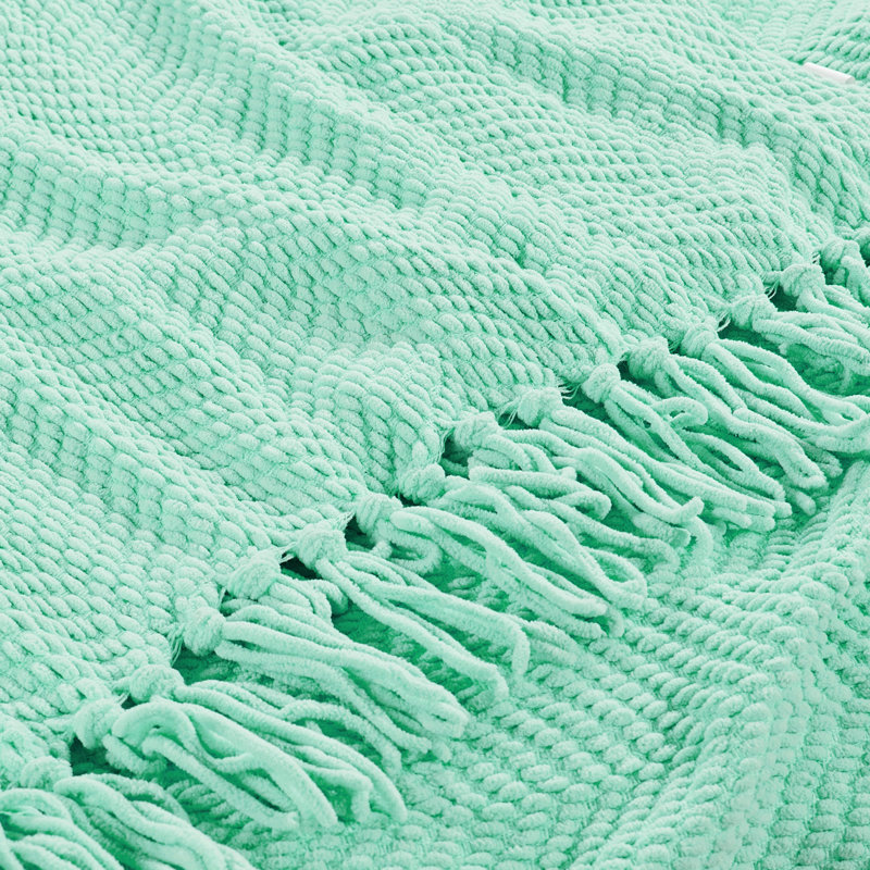 Bay Green Knitted Microfiber Reversible Throw Blanket