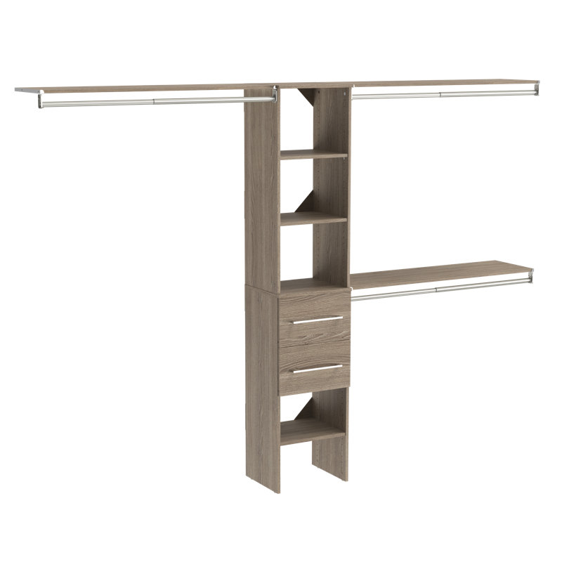 SuiteSymphony 72" W - 108" W Closet System with Drawers, Natural Gray