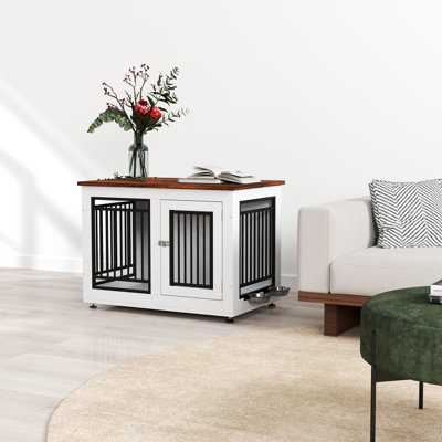 28/35/40"W Dog Crate Furniture, End Table, Nightstand with Feeding Bowls