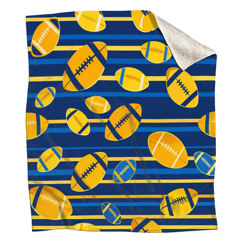 Couvertures rayées de football, L 50 po x H 60 po, Bleu foncé / jaune moyen