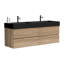 Meuble-lavabo en chêne brut de 60 po (30 po * 2) avec lavabo à surface solide noir mat et tiroirs souples, fixation murale flottante-134281421-134281424-134281425