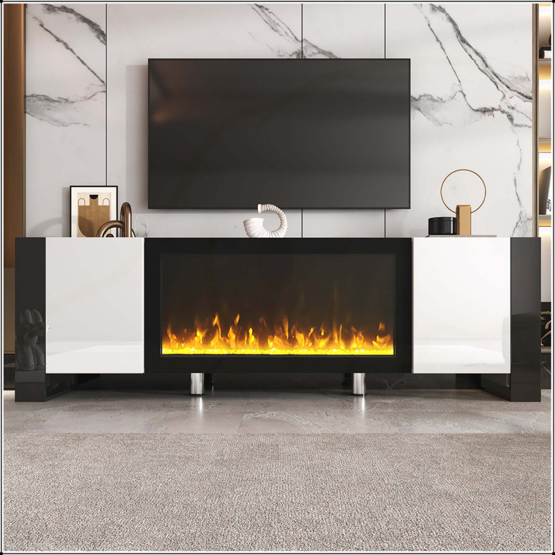 Meuble télé avec foyer électrique non chauffant de 34,2 po, Blanc