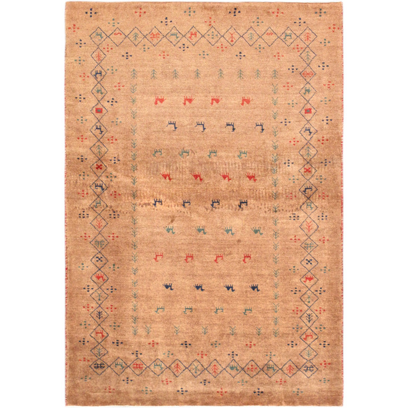 Hand-Knotted Gabbeh Lamb's Wool 3'4" x 4'10" Area Rug in Brown