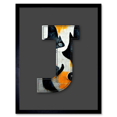 Letter J Abstract Cat Decorative Graffiti - Single Picture Frame Print