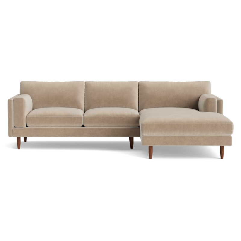 Skinny Fat Chaise Sectional, Velvet - Beige, Right Hand Facing