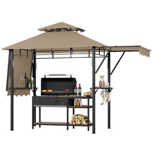 Abri de jardin pour barbecue 13,5 x 5 pi avec auvents latéraux réglables, auvent ventilé à deux niveaux, tablettes de rangement, abri de barbecue extérieur en acier robuste