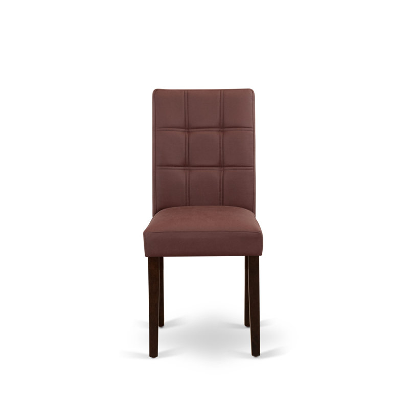 Amelius Upholstered Dining Chairs- Burgundy Polyester Fabric Upholstered Seat and Button Tufted Chair Back - Mahogany Finish, SET OF 2