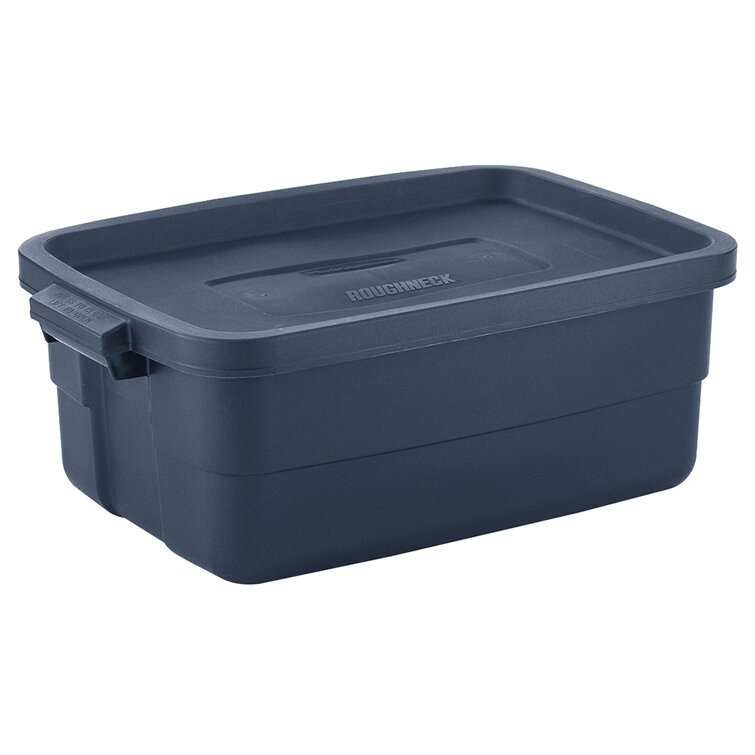 Rubbermaid 10 Gallon Roughneck Tote Stackable Gray Lid and Black Base 6  pack