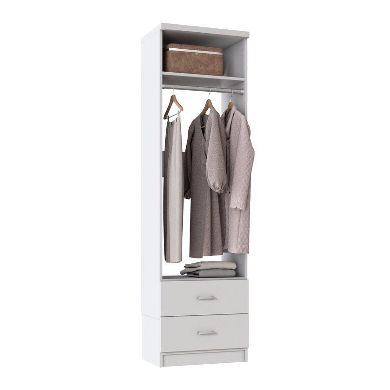 Tranquil White 19.5" Floor-Mounted Closet Section with 1 Clothing Rod, 1 Shelf & 2 Slab Drawers, 19.5, Tranquil White