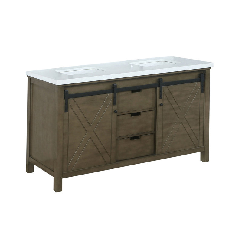 Marsyas 60" Rustic Brown Double Vanity with Quartz Top