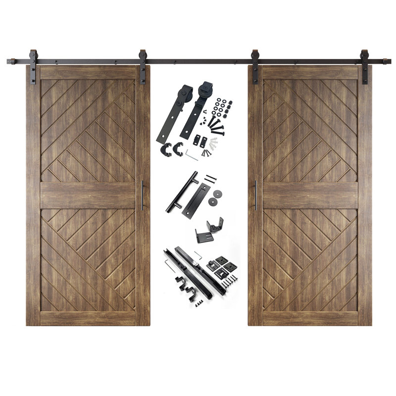 Portes de grange à motif géométrique non assemblé et fini en noyer foncé 48 po x 84 po Homacer de Homacer, 48" x 84"