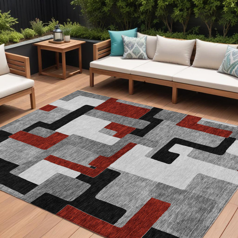 Tapis intérieur lavable à motif géométrique 8 pi x 10 pi gris