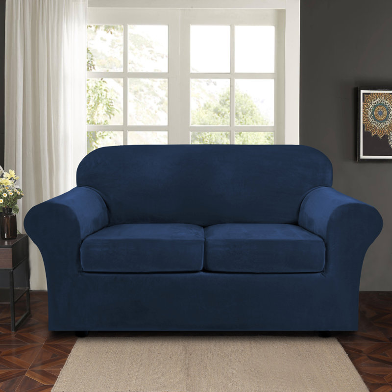 Housse pour causeuse à coussins carrés/rectangulaires, Velours bleu marine