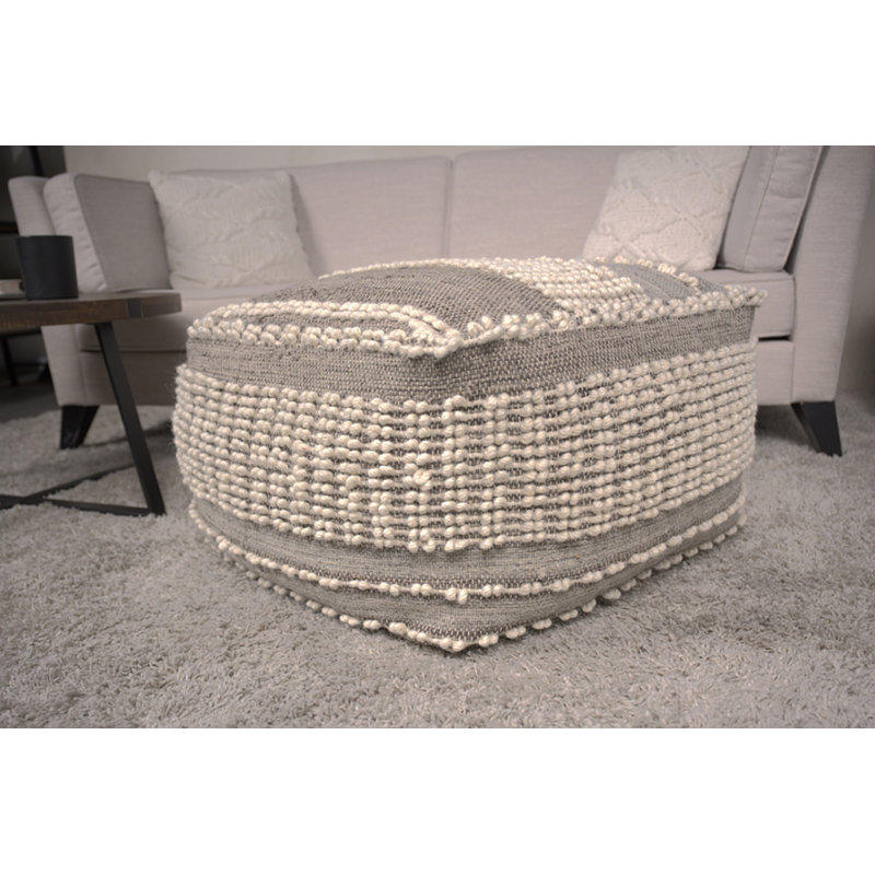 Grand pouf rustique en laine et coton brun