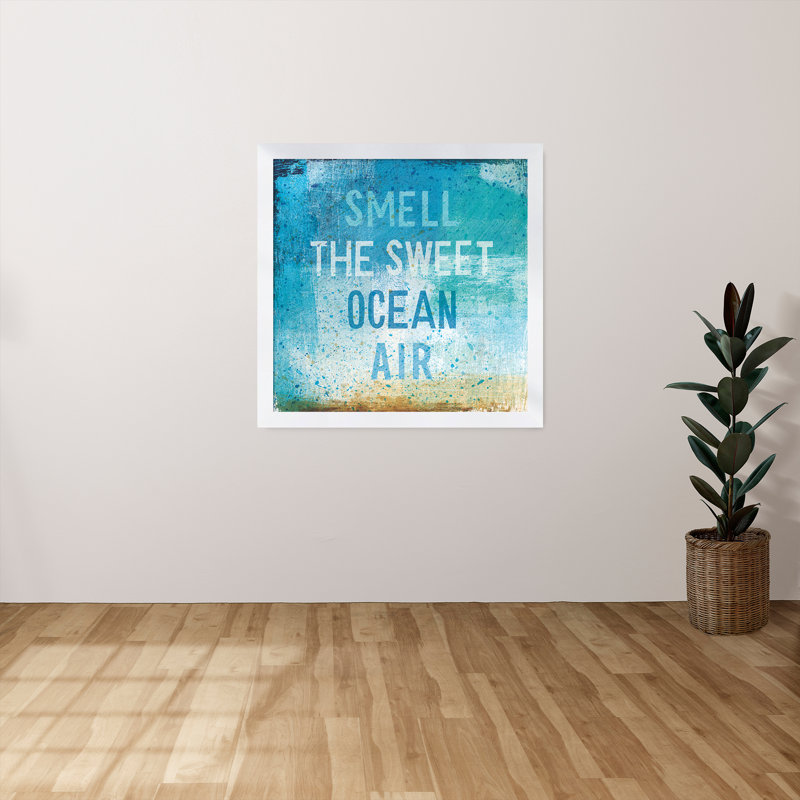 «Beachscape Abstract II», art textuel, H 21,5 po x l 21,5 po x P 0,75 po, Cadre blanc