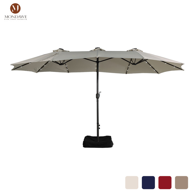 15 ft. W. x 9 ft. D. Rectangular Lighted Market Umbrella with Base and Cover, Beige