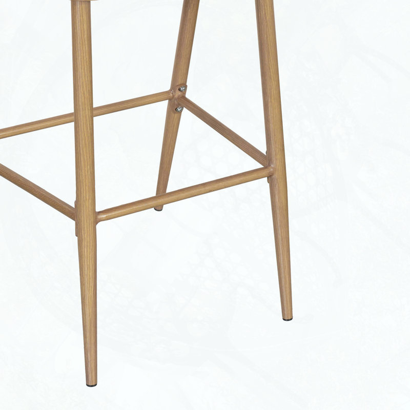 Aluminum Frame Barstools with Scallop Rattan Backrest – Set of 2, Maple Finish, Beige Cushion/Gray Frame